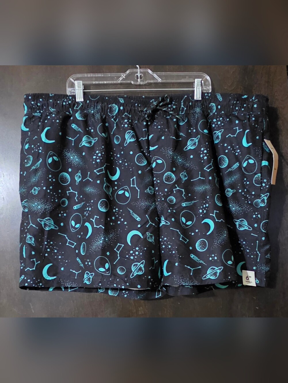 No Boundaries Alien Print Swim Trunks Teal Mesh Men's Size 3XL